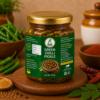 Green Chilli Pickle Traditional South Indian Homemade Recipe Rich Spicy Flavor Annai Life Organic 100g